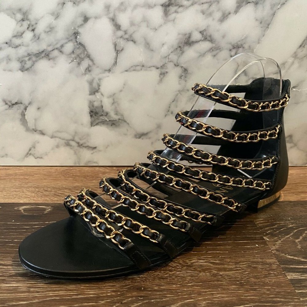 CHANEL 18 SS Leather Gold Chain Gladiator Sandals